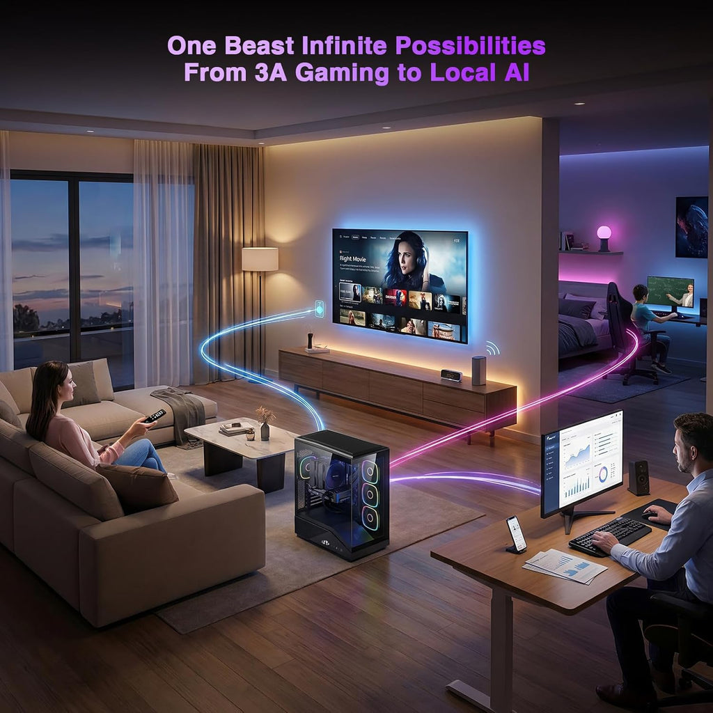 Ai-Creator-Gaming-Desktop, Geforce RTX-5060 32GB DDR5 RAM 1TB SSD | Intel I5-14400F(Up to 3.6Ghz Beat I7-11700) 650W 80+ Gold PSU ARGB Fan X4, Prebuilt PC Business & Digital Nomads Streaming