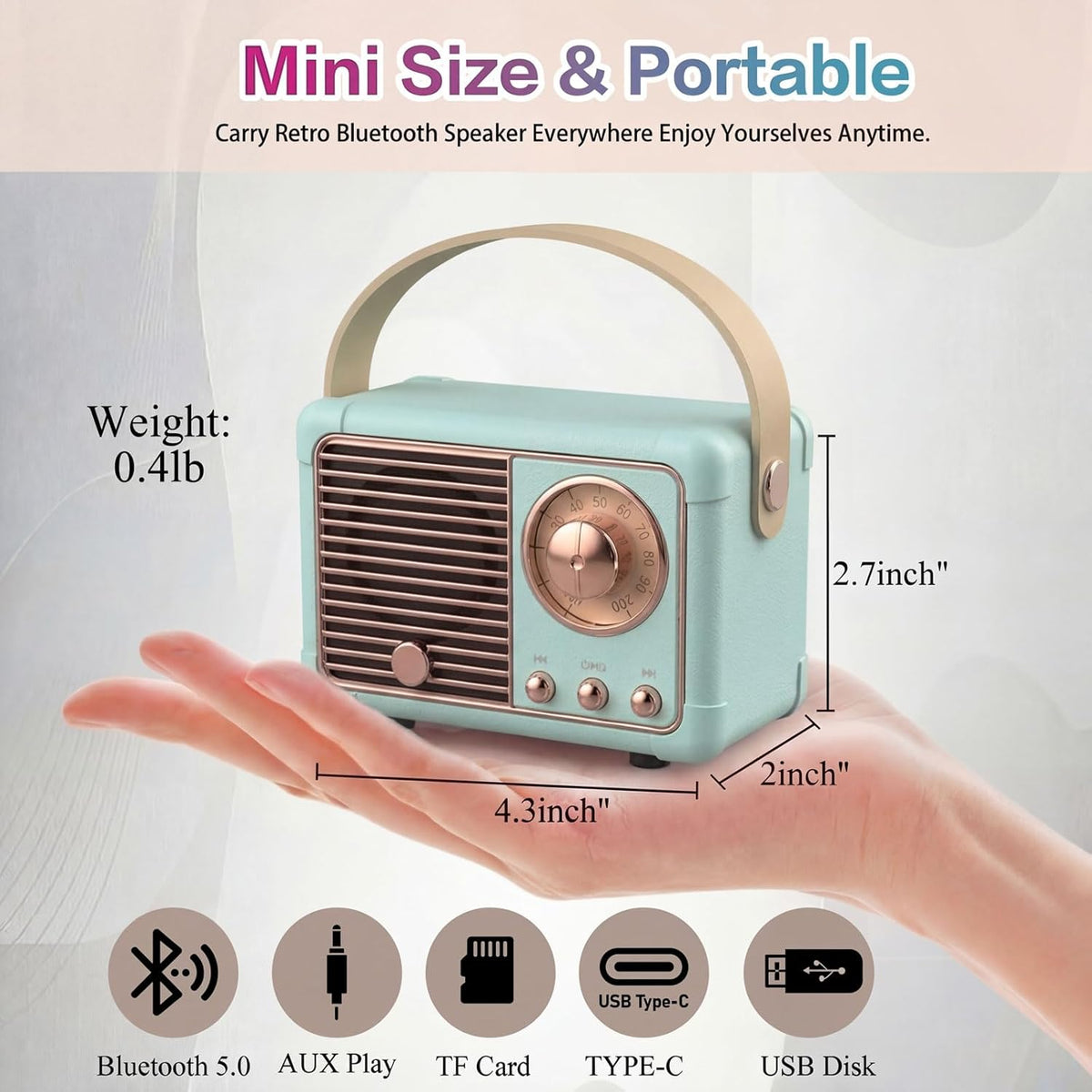 Retro Bluetooth Speaker,Small Vintage Decor,Cute Birthday Gifts Blue | Gifts for Women Teenage Portable Mini Wireless Old Fashion Style for Kitchen Desk Bedroom Office Outdoor Accessories