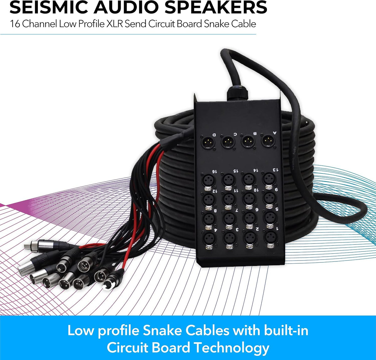 Speakers 16 Channel Low Profile XLR Send Circuit Board Snake Cable, XLR Splitter Cable, 100 Feet