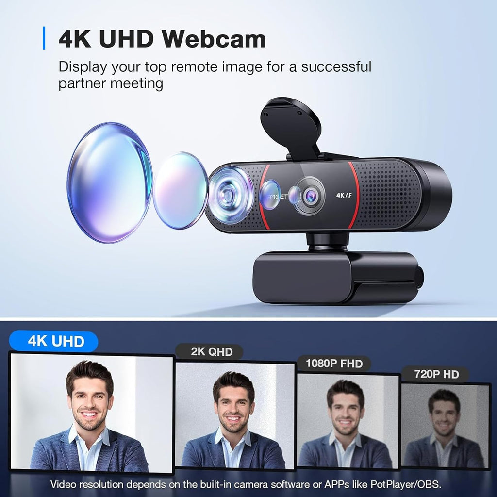 C960 4K Webcam for PC, PDAF Auto Focus, Dual Omni Mics, 73° FOV | Auto Light Correction, USB-A, Plug&Play, Web Cam 4K with Privacy Cover, Webcam 4K Works for Zoom/Teams/Google Meet, Laptop/Pc