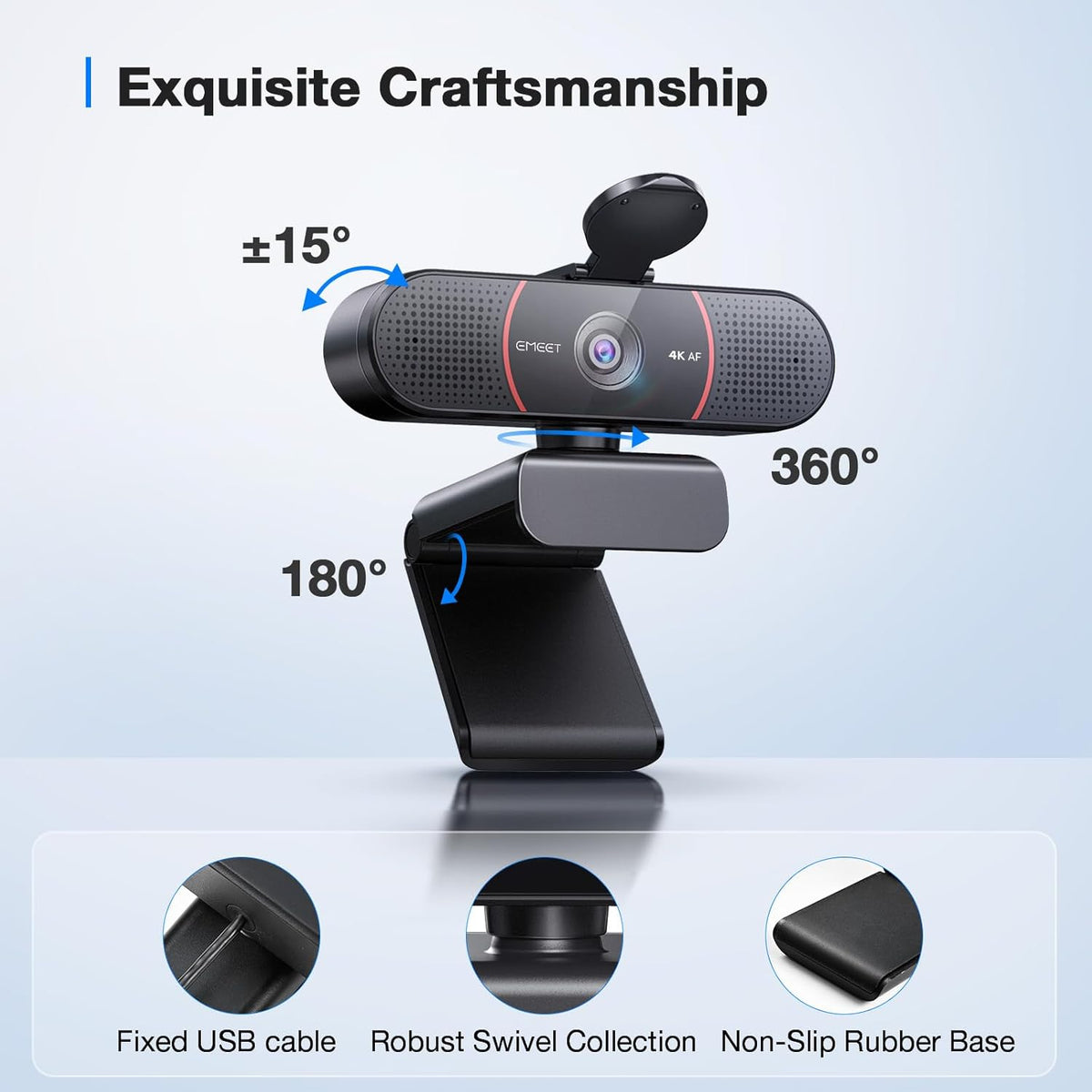 C960 4K Webcam for PC, PDAF Auto Focus, Dual Omni Mics, 73° FOV | Auto Light Correction, USB-A, Plug&Play, Web Cam 4K with Privacy Cover, Webcam 4K Works for Zoom/Teams/Google Meet, Laptop/Pc